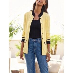 Ming Wang Women Size S Lemon Yellow Knit Open Cardigan Sweater